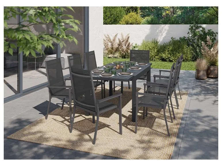 Alu-Set »Houston«, 9-teilig - Ausziehtisch & 8 Stapelsessel, grau