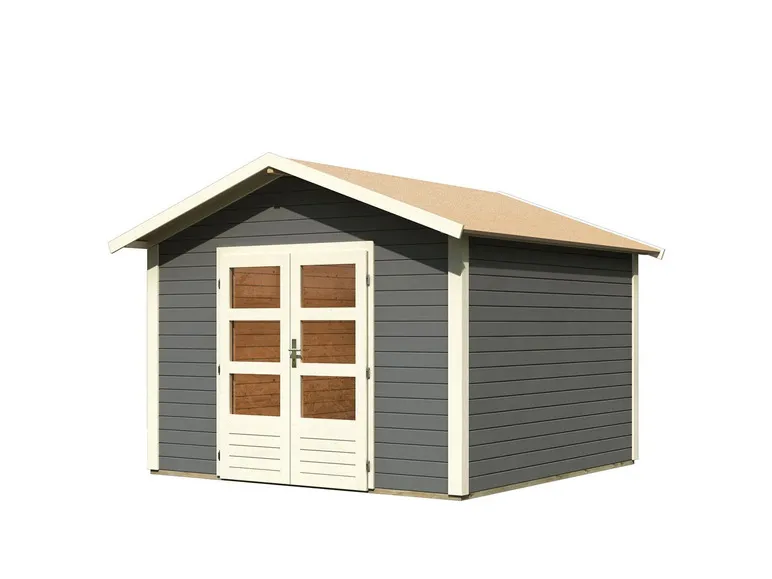 Karibu Gartenhaus »Carlos«, Satteldach, Witterungsschutz, Tür mit 3 Lichtausschnitten