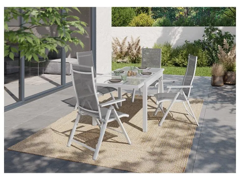 Alu-Set »Houston«, 5-teilig - Ausziehtisch & 4 Hochlehner, weiß/hellgrau