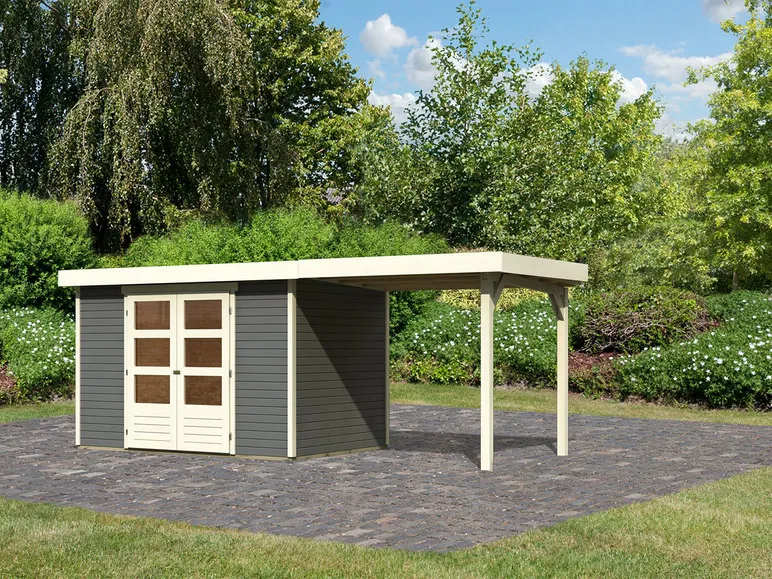 Karibu Gartenhaus »Trundholm 2«, Flachdach, inklusive Schleppdach und Doppelflügeltür