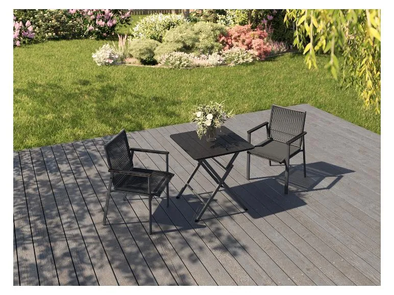 Alu-Rope-Set »Miami«, 3-teilig - Klapptisch & 2 Stapelsessel, anthrazit