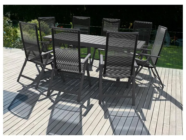 Alu-Rope-Set »Miami«, 9-teilig - Ausziehtisch und 8 Hochlehner, anthrazit
