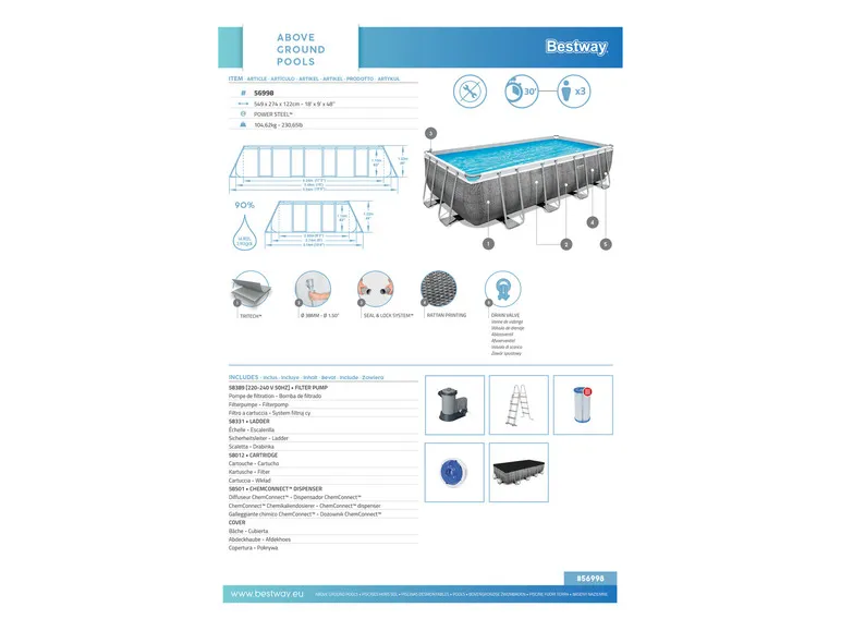 Power Steel™ Frame Pool Komplett-Set mit Filterpumpe, ca. L 549 x B 274 x L 122 cm