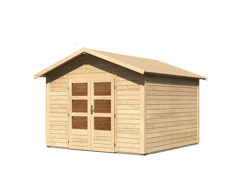 Karibu Gartenhaus »Carlos«, Satteldach, Witterungsschutz, Tür mit 3 Lichtausschnitten