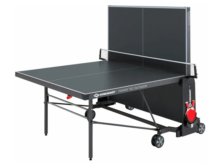 Tischtennisplatte PowerTec Outdoor, wetterfester, trendiges matt-schwarzes Design, klappbar