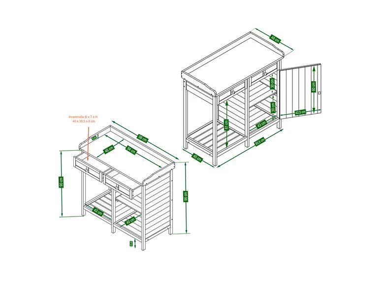 Pflanztisch Unterschrank, 98 x 48 x 95 cm, grau