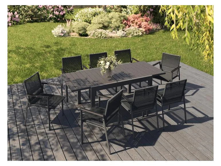 Alu-Rope-Set »Miami«, 9-teilig - Ausziehtisch und 8 Stapelsessel, anthrazit