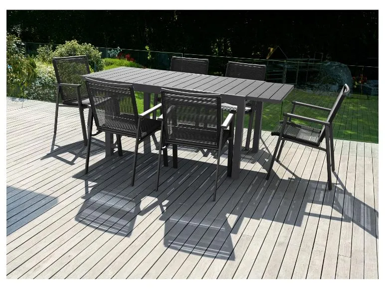 Alu-Rope-Set »Miami«, 7-teilig - Ausziehtisch und 6 Stapelsessel, anthrazit