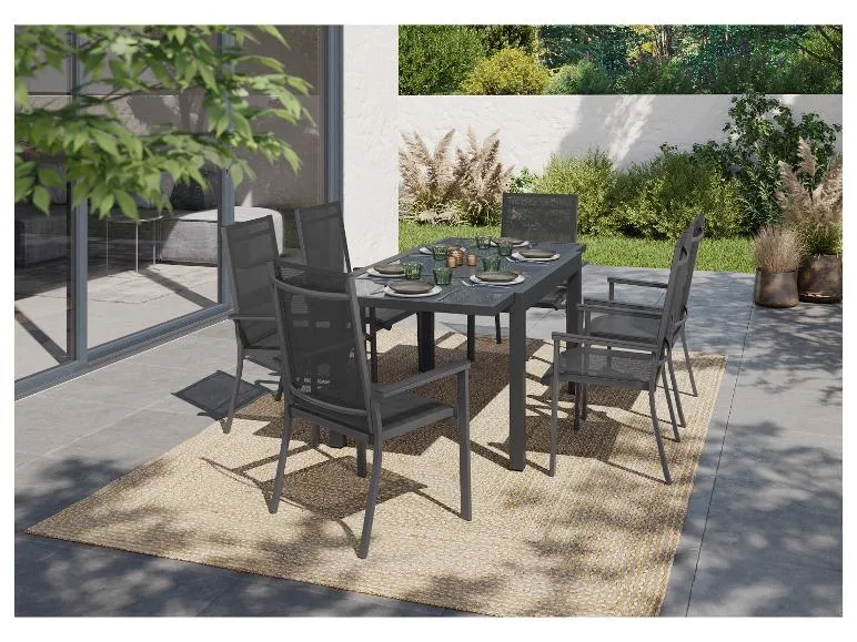 Alu-Set »Houston«, 7-teilig - Ausziehtisch & 6 Stapelsessel, grau