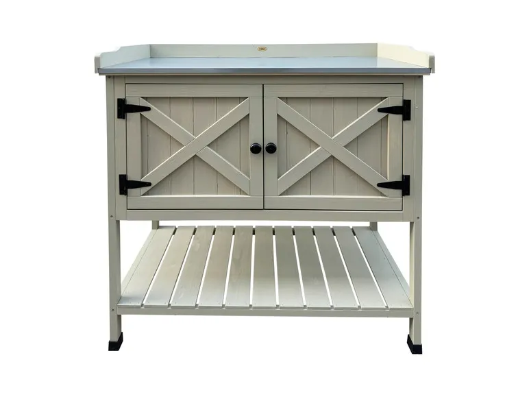 Pflanztisch mit Ablage und Schrank, 98 x 48 x 97 cm, aus Holz