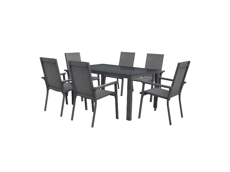 Alu-Set »Houston«, 7-teilig - Standardtisch & 6 Stapelsessel, grau