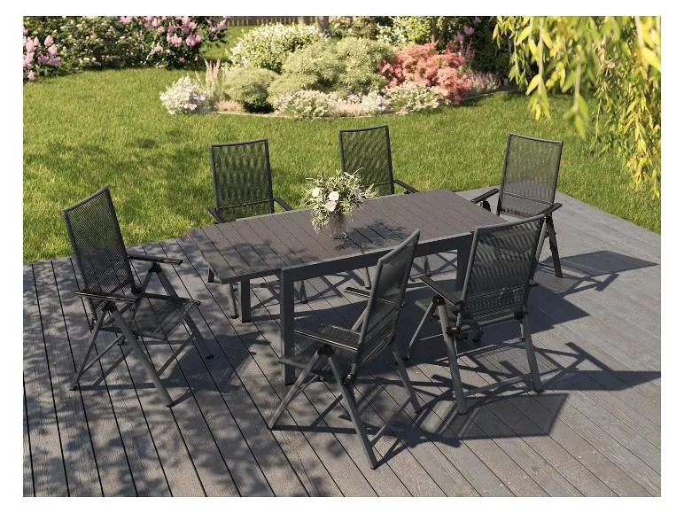 Alu-Rope-Set »Miami«, 7-teilig - Ausziehtisch und 6 Hochlehner, anthrazit