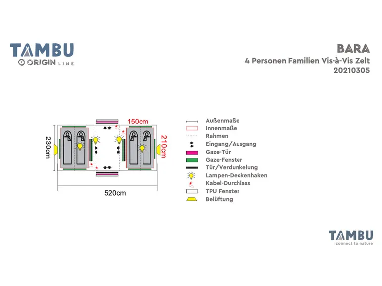 Tunnelzelt BARA Familien Vis-a-Vis Zelt grau / blau