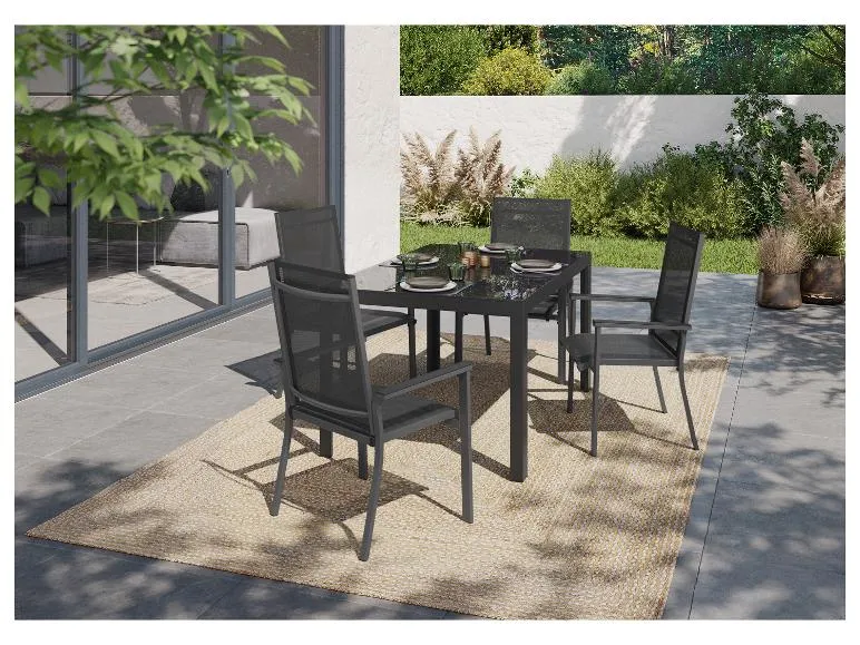 Alu-Set »Houston«, 5-teilig - Standardtisch & 4 Stapelsessel, grau