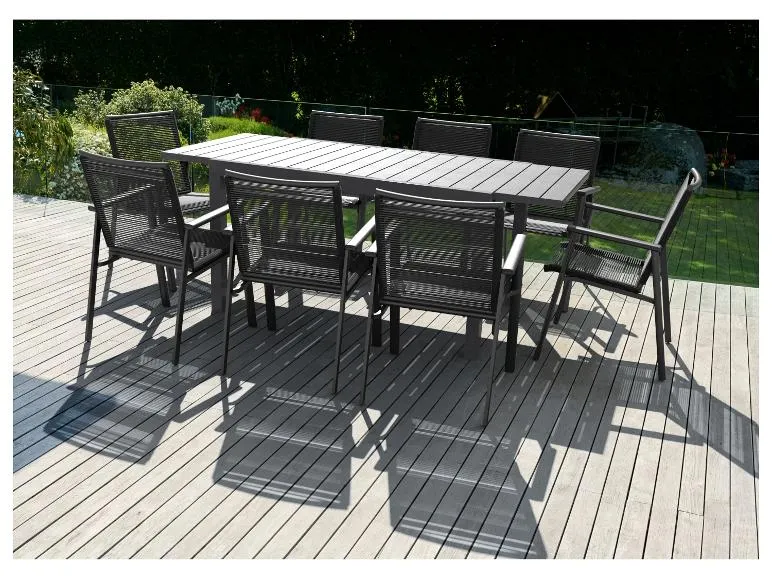 Alu-Rope-Set »Miami«, 9-teilig - Ausziehtisch und 8 Stapelsessel, anthrazit