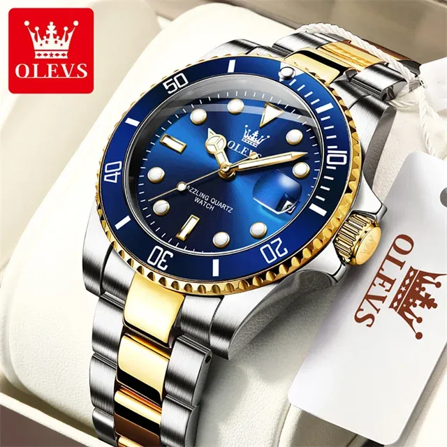 OLEVS Men's Watch Luxury Top Brand One-Way Rotating Outer Ring Design Quartz Watch for Men Auto Date Waterproof Wrist Watches