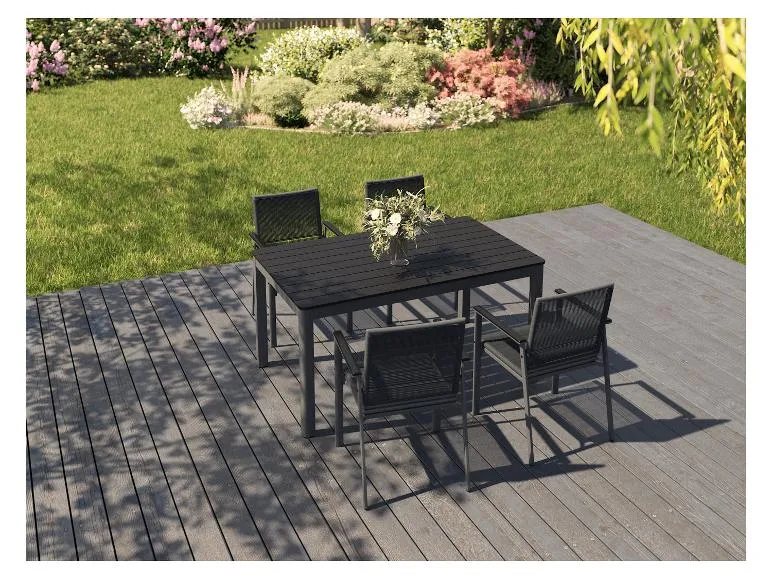 Alu-Rope-Set »Miami«, 5-teilig - Standardtisch & 4 Stapelsesel, anthrazit