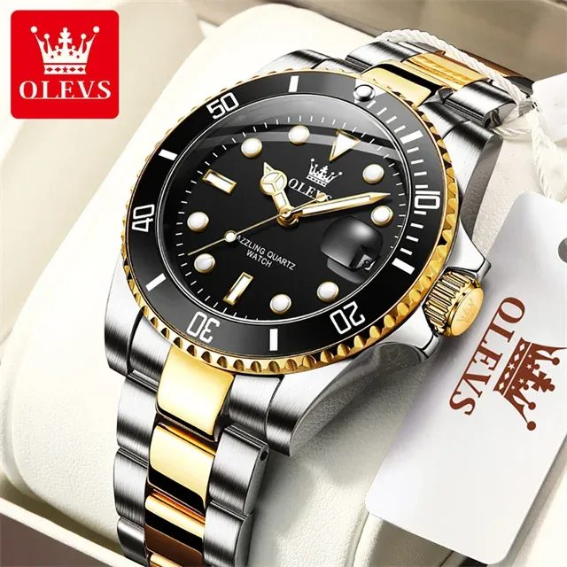 OLEVS Men's Watch Luxury Top Brand One-Way Rotating Outer Ring Design Quartz Watch for Men Auto Date Waterproof Wrist Watches
