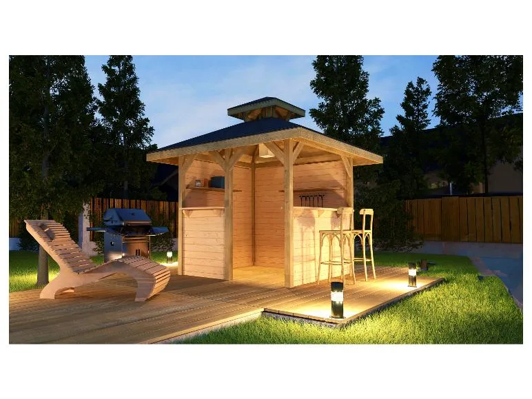 Holzpavillon mit Tresen, 21 mm Wandstärke