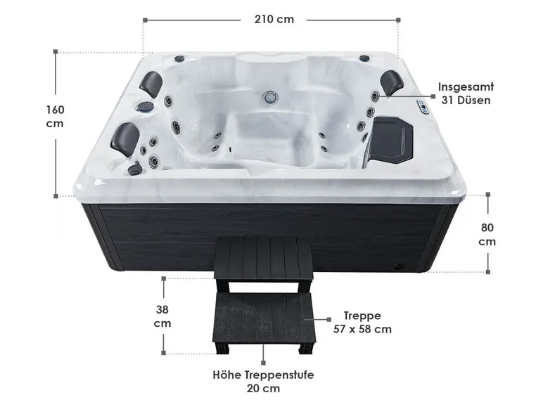 Whirlpool »Oasis«, mit 31 Massagedüsen, LED-Lichtspiel