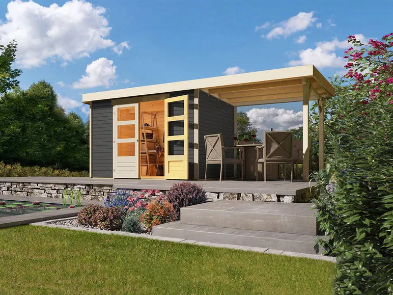 Karibu Gartenhaus »Trundholm 2«, Flachdach, inklusive Schleppdach und Doppelflügeltür