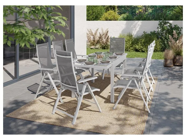 Alu-Set »Houston«, 9-teilig - Ausziehtisch & 8 Hochlehner, weiß/hellgrau
