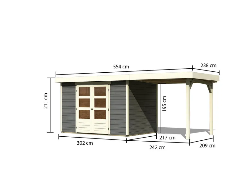 Karibu Gartenhaus »Trundholm 2«, Flachdach, inklusive Schleppdach und Doppelflügeltür