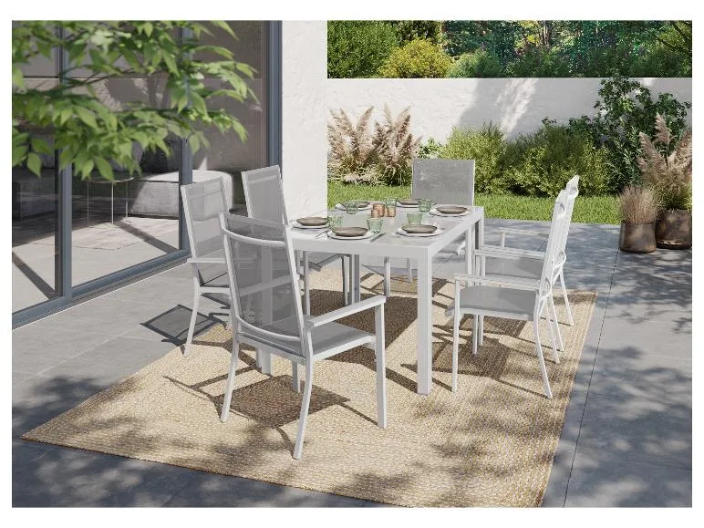Alu-Set »Houston«, 7-teilig - Standardtisch & 6 Stapelsessel, weiß/hellgrau
