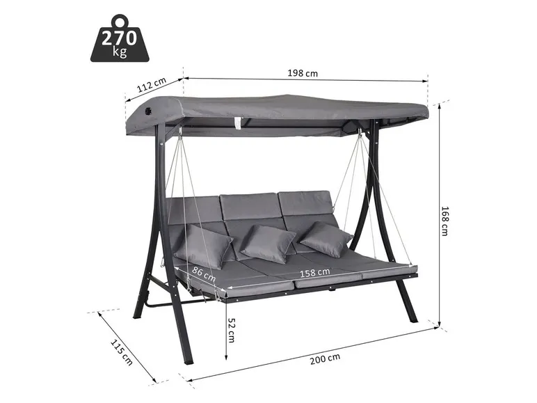 Outsunny Hollywoodschaukel Lounge, 3-Sitzer