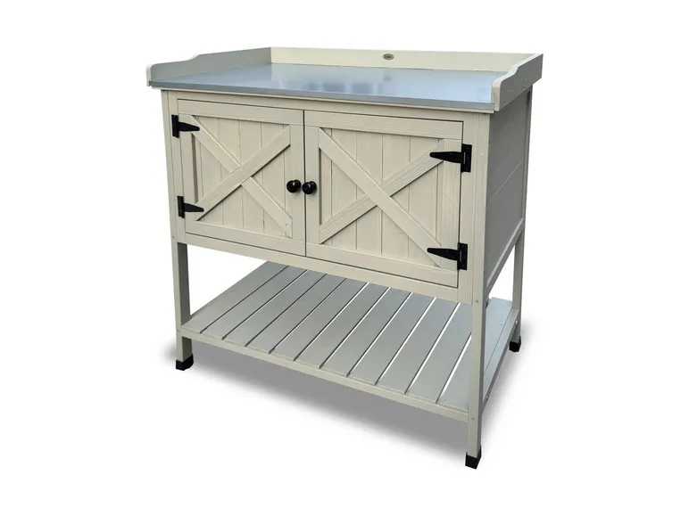 Pflanztisch mit Ablage und Schrank, 98 x 48 x 97 cm, aus Holz