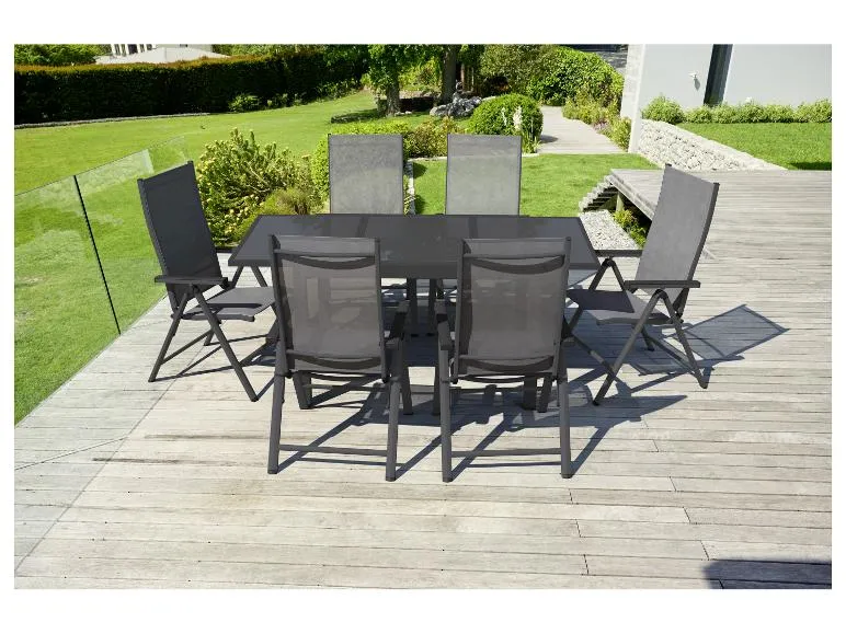 Alu-Set »Houston«, 7-teilig - Ausziehtisch & 6 Hochlehner, grau