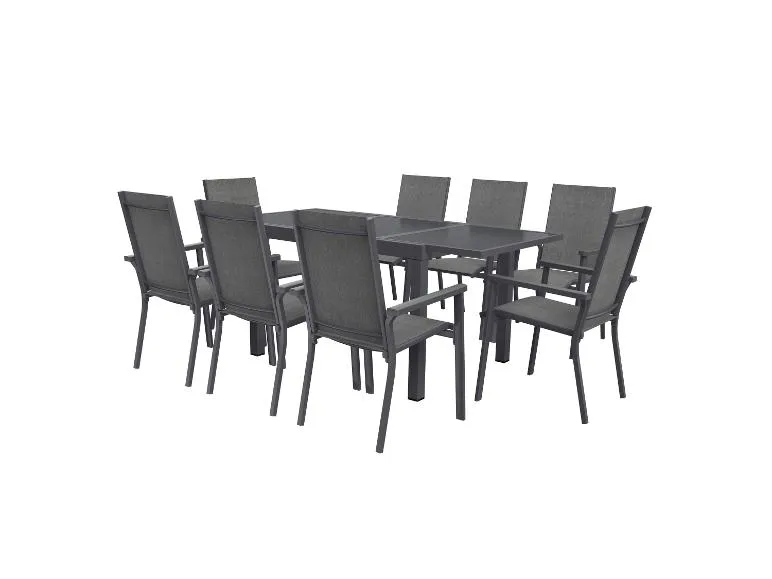 Alu-Set »Houston«, 9-teilig - Ausziehtisch & 8 Stapelsessel, grau