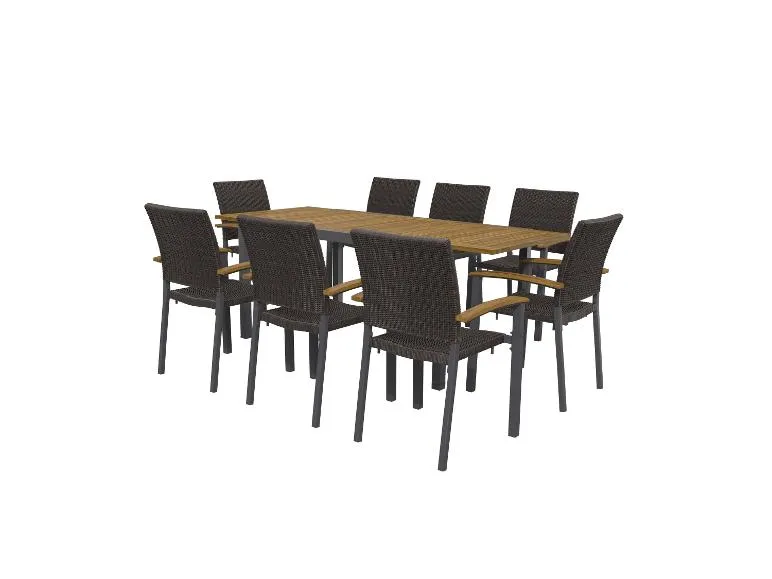 Geflecht-Set »Valencia«, 9-teilig - Ausziehtisch & 8 Stapelsessel, braun