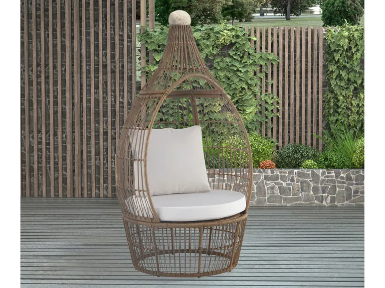 Ei-Sessel mit Rattan, inkl. Kissen, braun/weiß