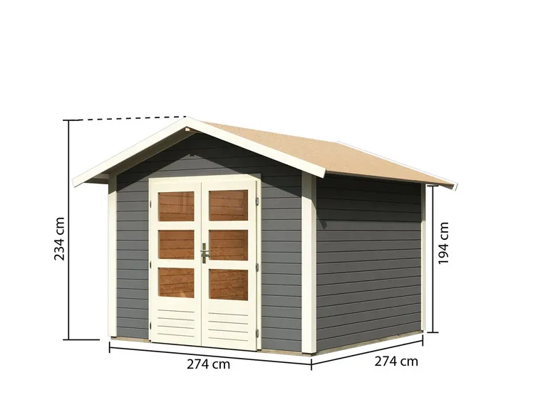 Karibu Gartenhaus »Carlos«, Satteldach, Witterungsschutz, Tür mit 3 Lichtausschnitten