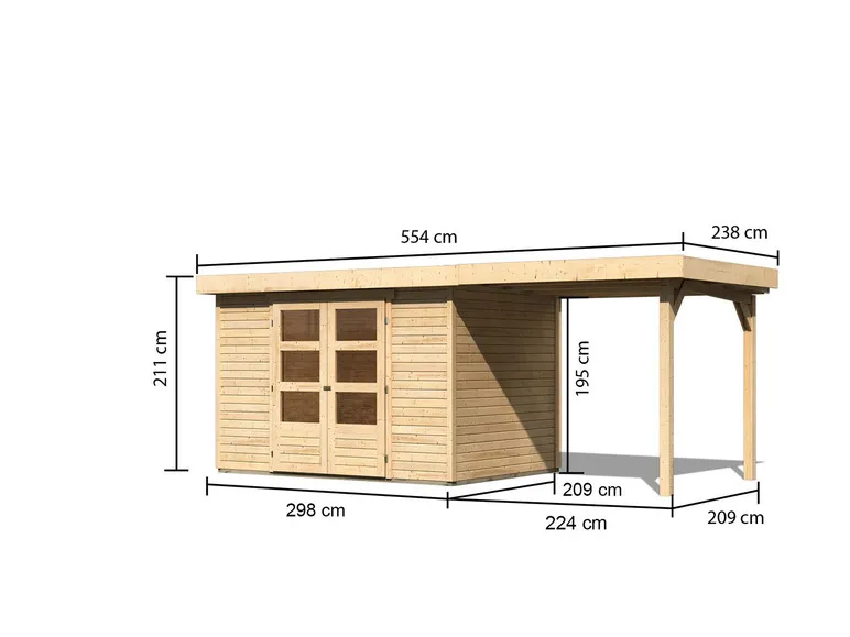 Karibu Gartenhaus »Trundholm 2«, Flachdach, inklusive Schleppdach und Doppelflügeltür