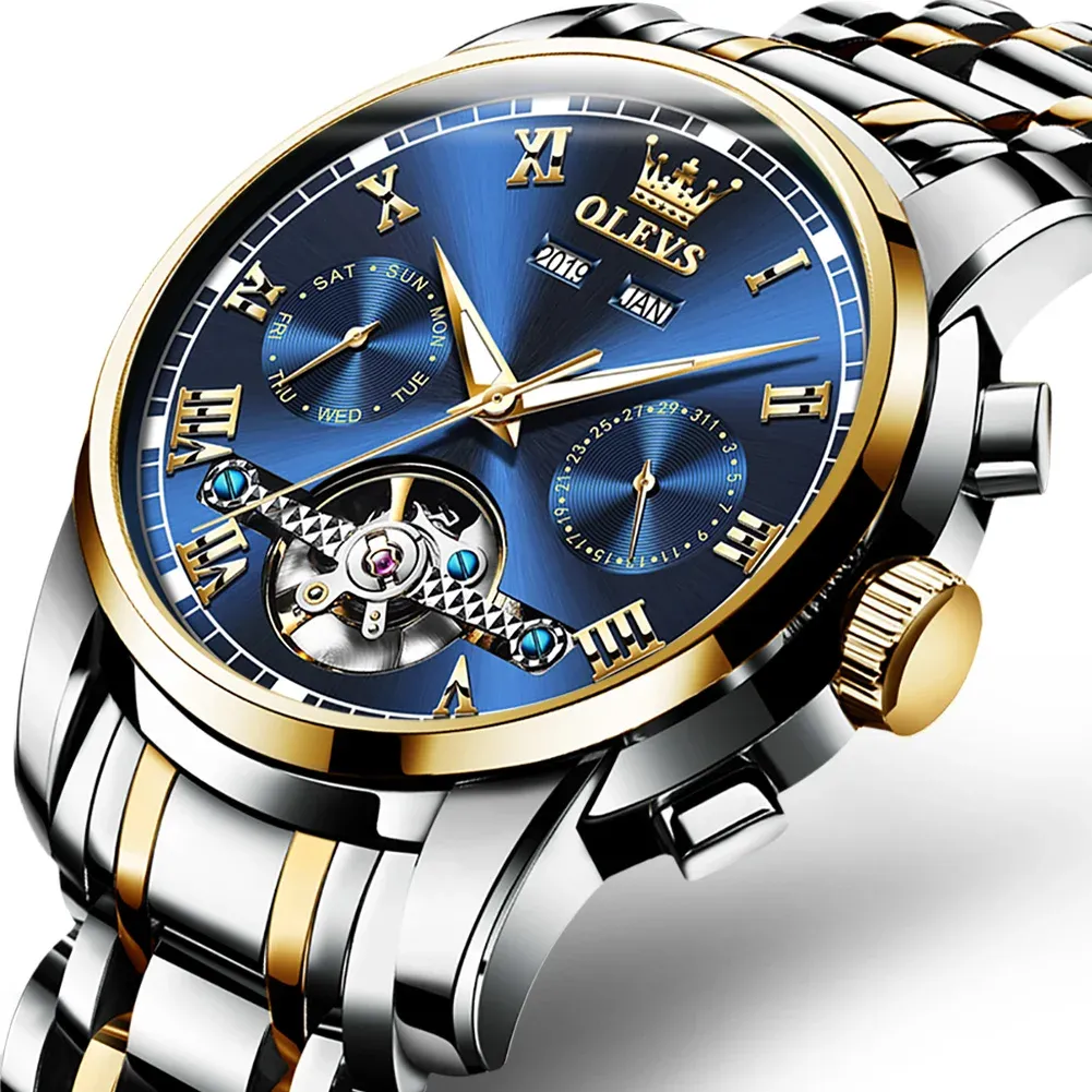OLEVS Mechanical Watches Automatic Watch Men Stainless Steel Waterproof Luminous Watch for Men Luxury TOP Brand Wristwatch