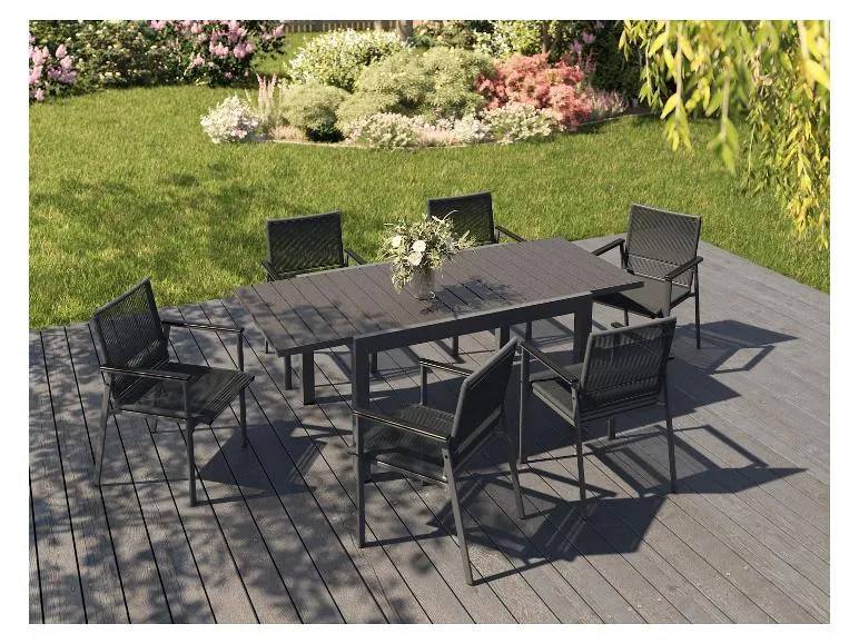 Alu-Rope-Set »Miami«, 7-teilig - Ausziehtisch und 6 Stapelsessel, anthrazit