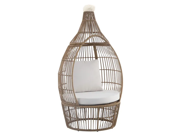 Ei-Sessel mit Rattan, inkl. Kissen, braun/weiß
