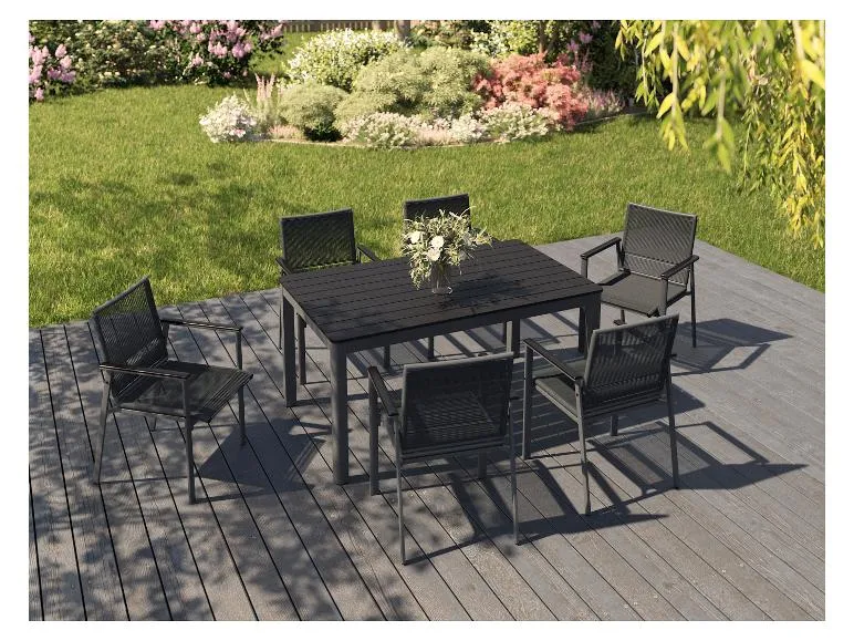 Alu-Rope-Set »Miami«, 7-teilig - Standardtisch & 6 Stapelsesel, anthrazit