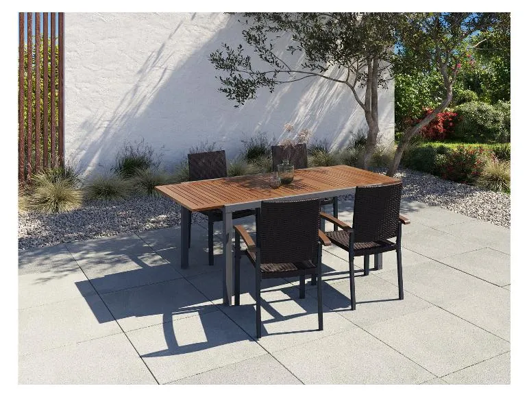 Geflecht-Set »Valencia«, 5-teilig - Ausziehtisch & 4 Stapelsessel, braun