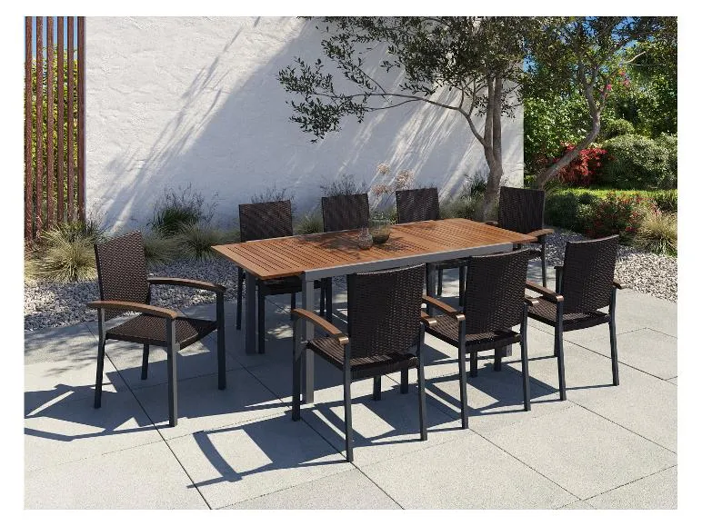 Geflecht-Set »Valencia«, 9-teilig - Ausziehtisch & 8 Stapelsessel, braun