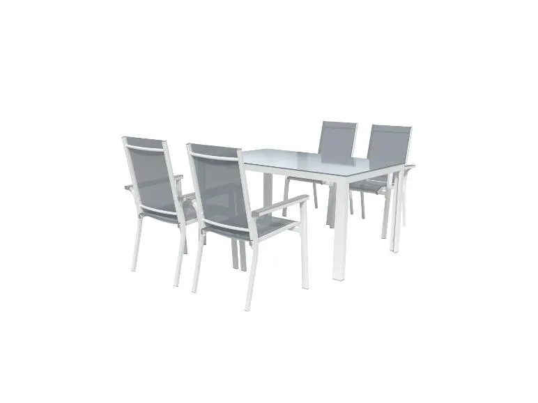 Alu-Set »Houston«, 5-teilig - Standardtisch & 4 Stapelsessel, weiß/hellgrau