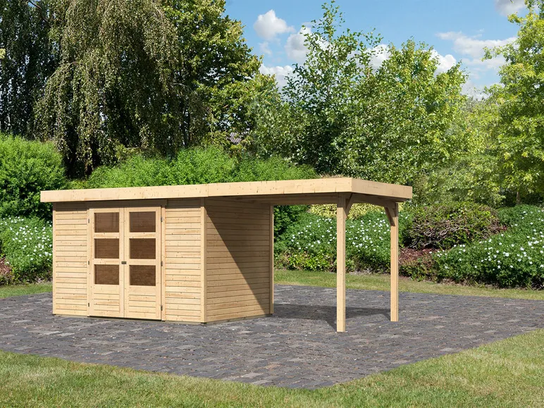 Karibu Gartenhaus »Trundholm 2«, Flachdach, inklusive Schleppdach und Doppelflügeltür