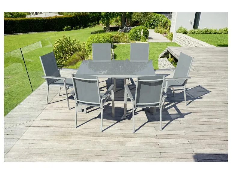 Alu-Set »Houston«, 7-teilig - Standardtisch & 6 Stapelsessel, weiß/hellgrau