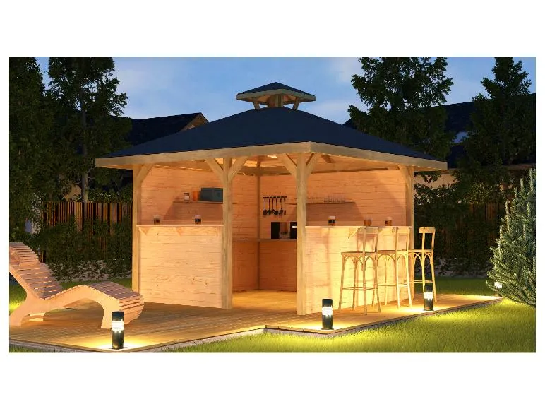 Holzpavillon mit Tresen, 21 mm Wandstärke