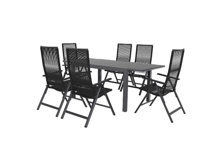 Alu-Rope-Set »Miami«, 7-teilig - Ausziehtisch und 6 Hochlehner, anthrazit