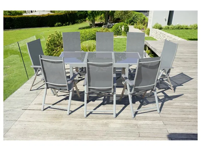 Alu-Set »Houston«, 9-teilig - Ausziehtisch & 8 Hochlehner, weiß/hellgrau