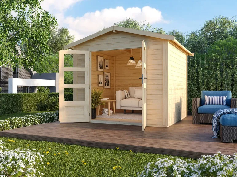 Karibu Gartenhaus »Carlos«, Satteldach, Witterungsschutz, Tür mit 3 Lichtausschnitten