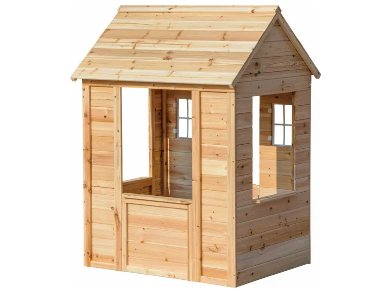 Spielhaus mit Blumenkästen, natur, aus Holz